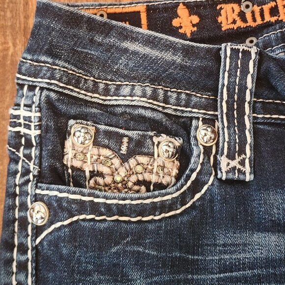 Rock Revival Shorts Womens 25 Blue Easy Bermuda Nancy Rhinestone Trim EB35GEM6 - Picture 4 of 16